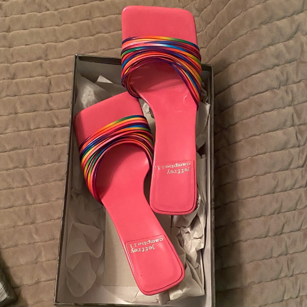 Jeffrey Campbell Pink Rainbow Slide Sandals